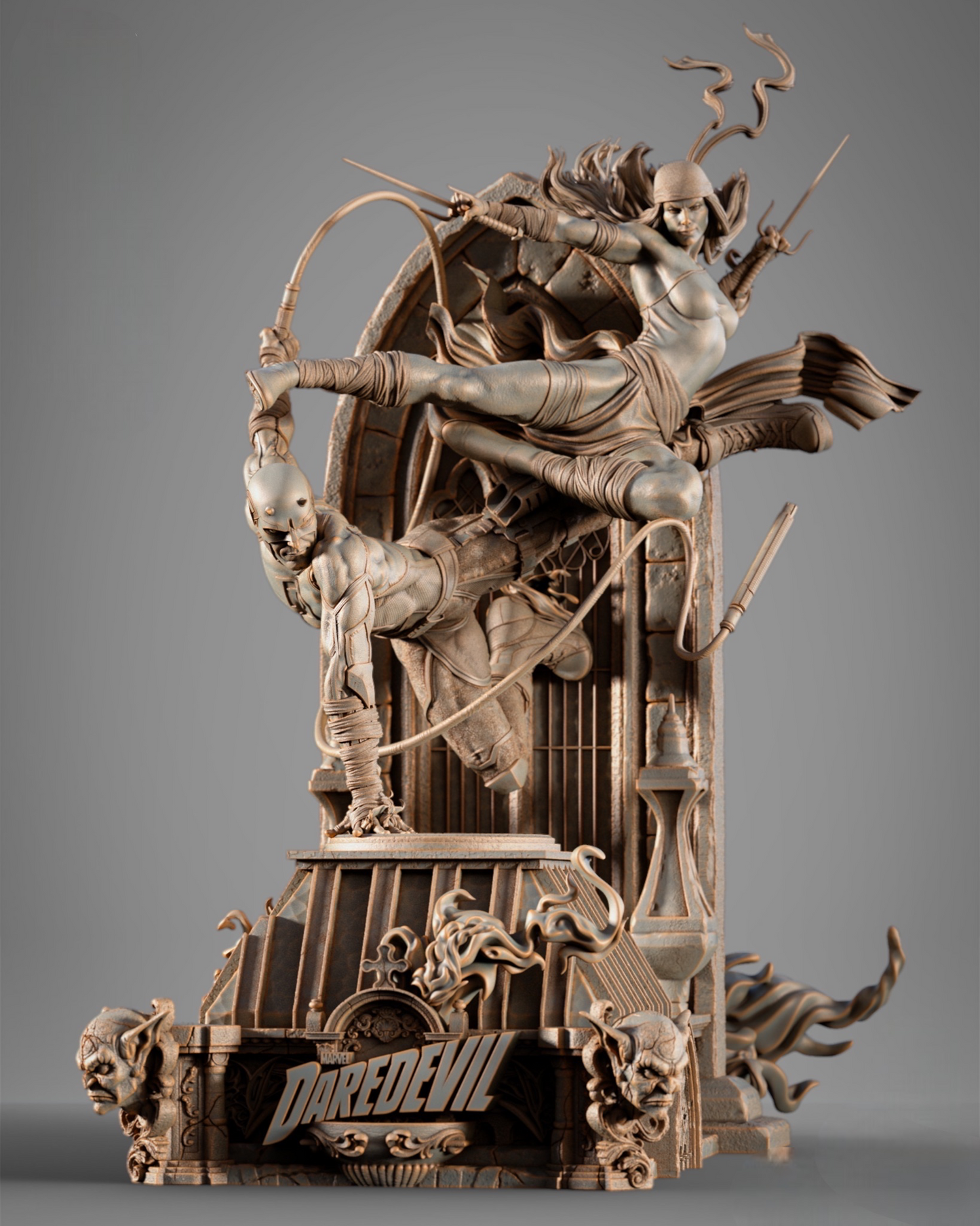 Daredevil & Elektra Diorama — APEX Cathedral Assault Monument | Obsidian Guild Studio