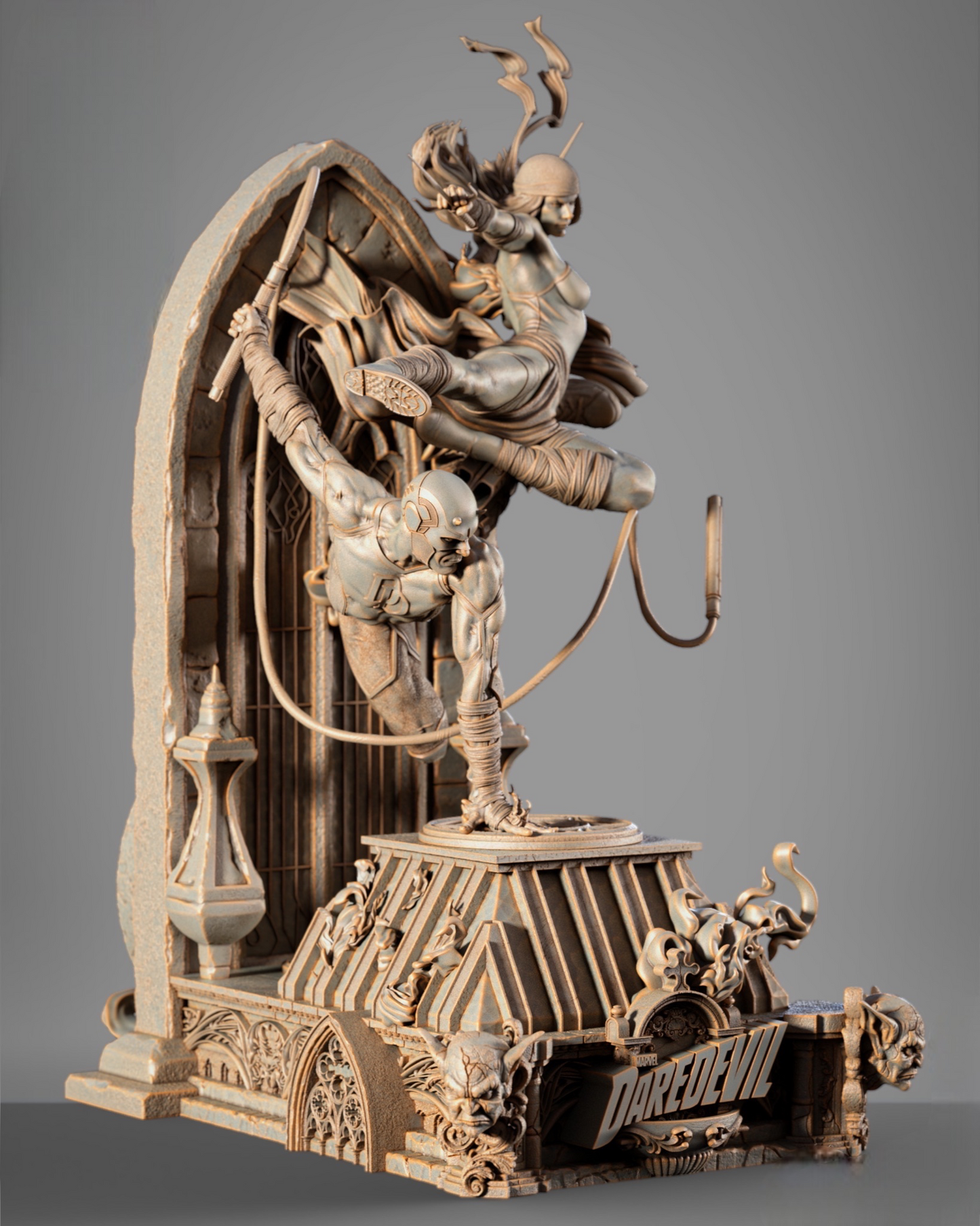 Daredevil & Elektra Diorama — APEX Cathedral Assault Monument | Obsidian Guild Studio
