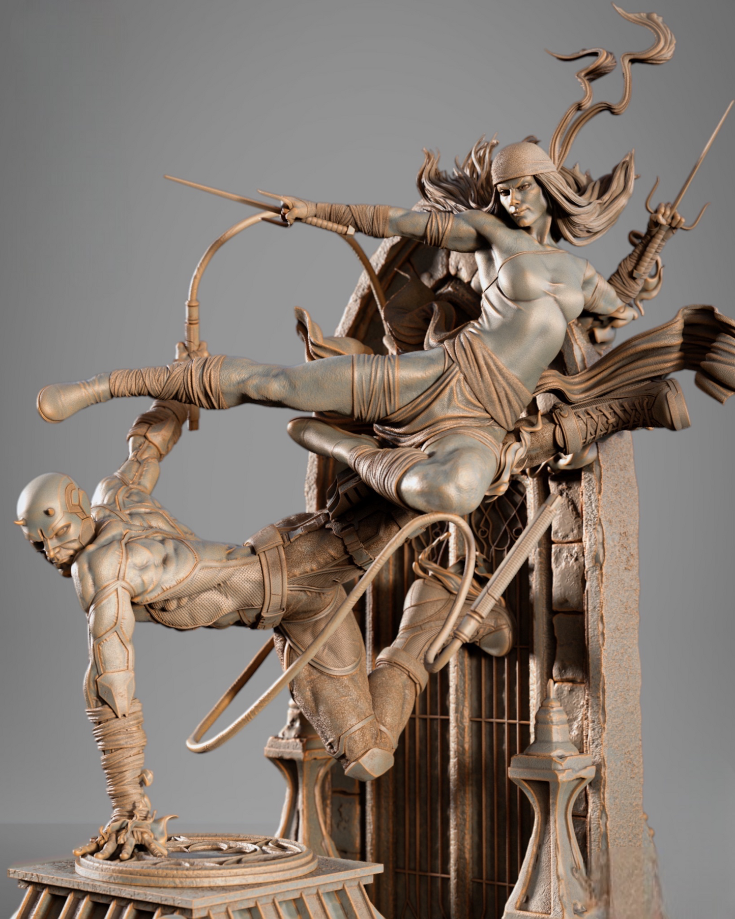 Daredevil & Elektra Diorama — APEX Cathedral Assault Monument | Obsidian Guild Studio