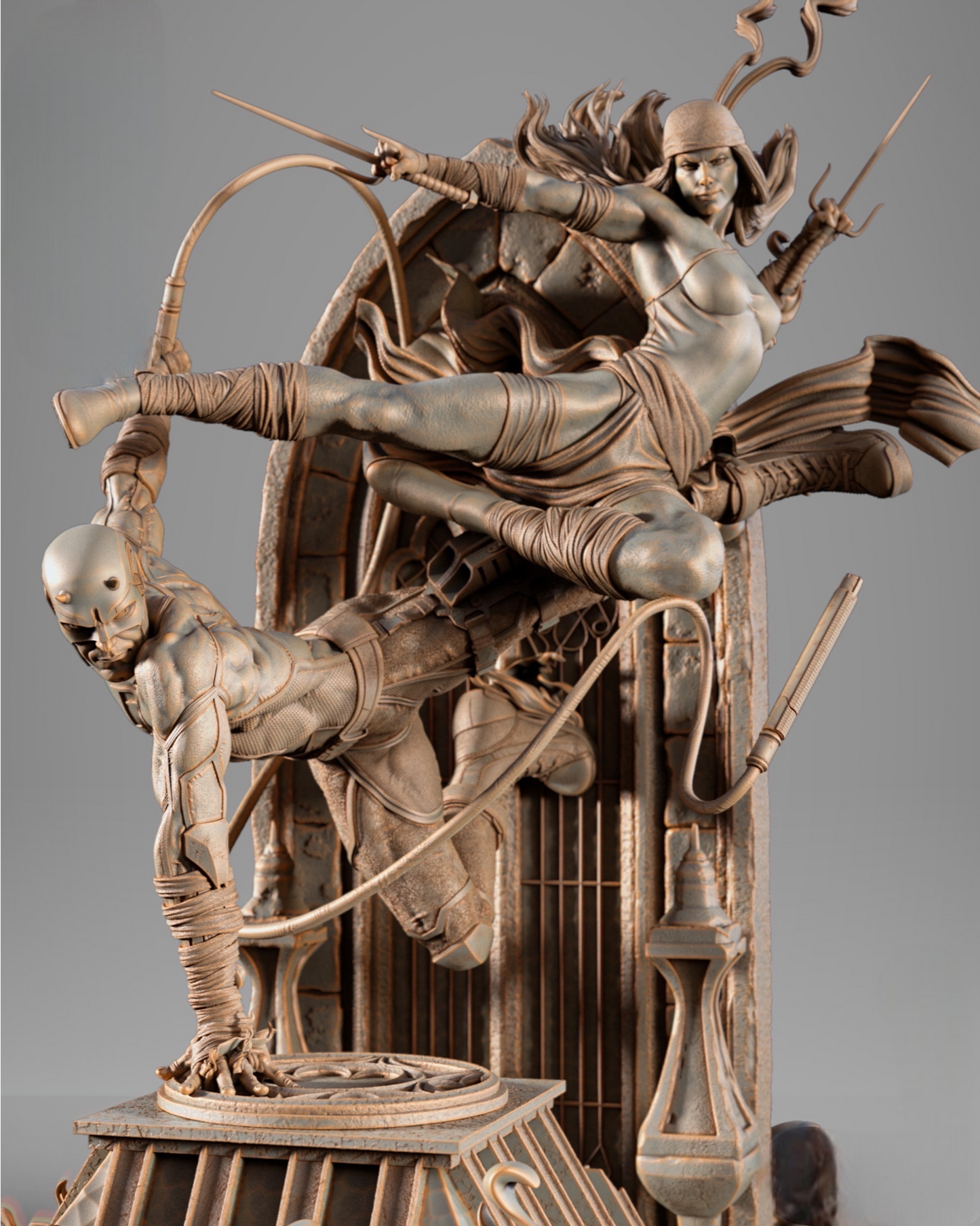 Daredevil & Elektra Diorama — APEX Cathedral Assault Monument | Obsidian Guild Studio