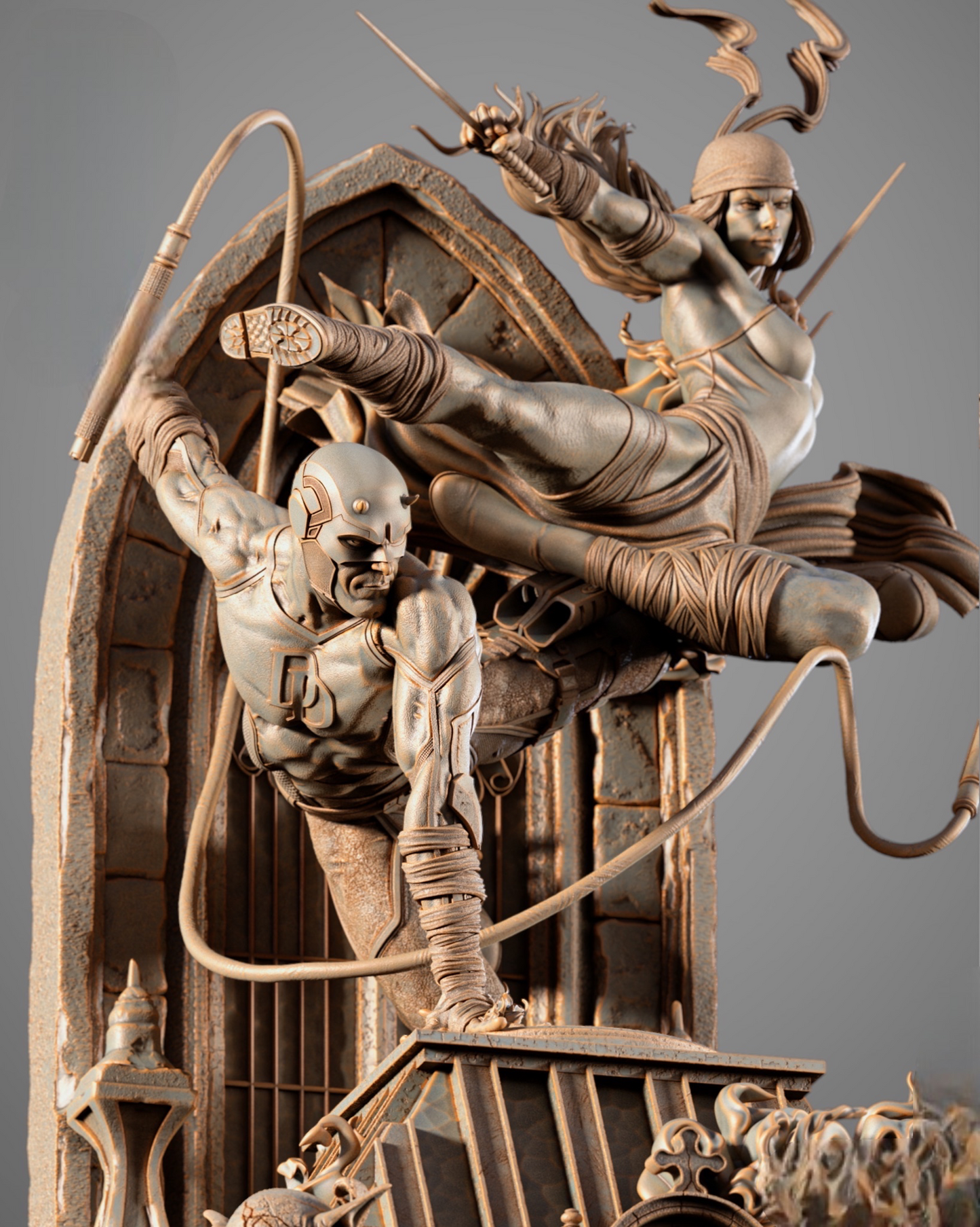 Daredevil & Elektra Diorama — APEX Cathedral Assault Monument | Obsidian Guild Studio